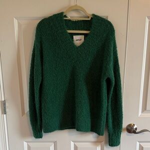Aerie Deep Green V-Neck Oversized Fluffy Sweater XXS